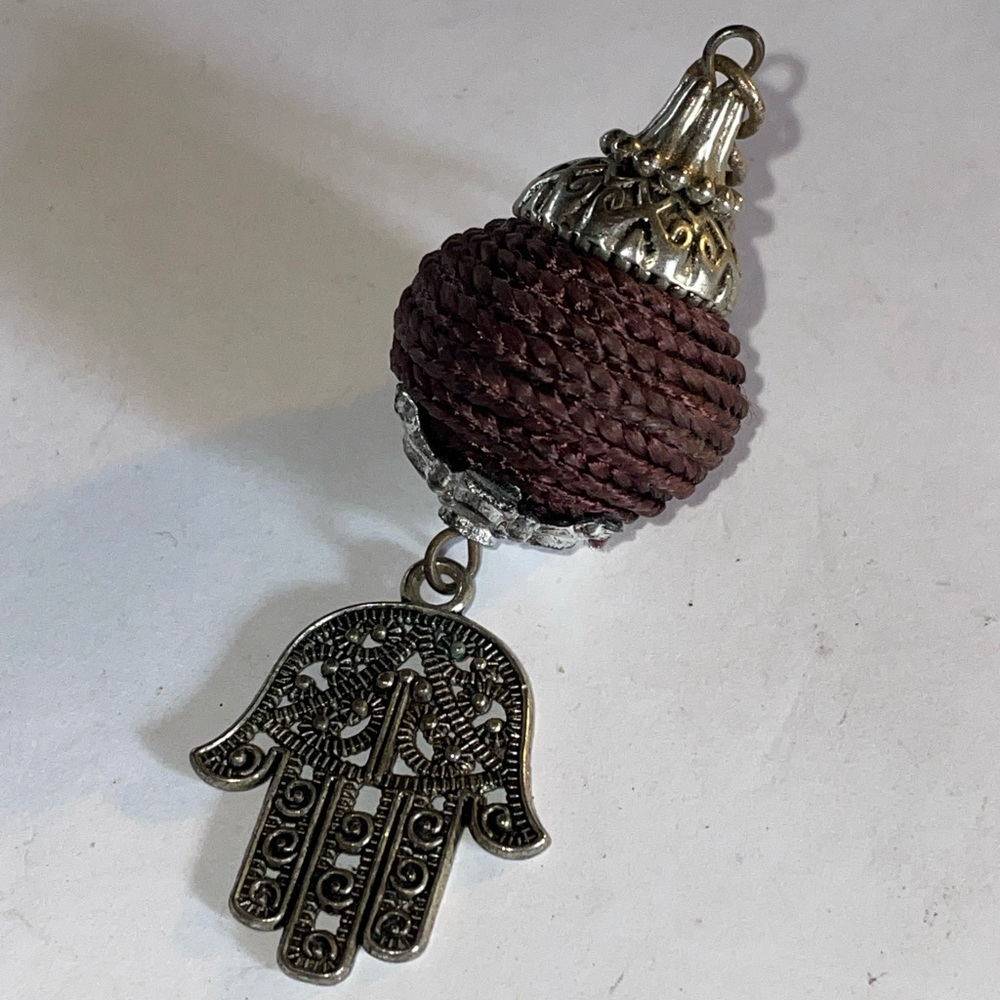 Handmade Maroon Rope Bead Hamsa Charm Necklace Pendant